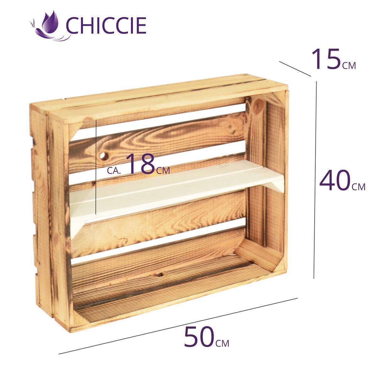 CHICCIE Holzregal Schmalhanz 50x40x15cm Hell Geflammt Weiß 1x Lange