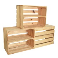 CHICCIE 3 Set Holzkiste Noa Natur 50x40x30 - 1x langes Regal Obstkiste Weinkisten