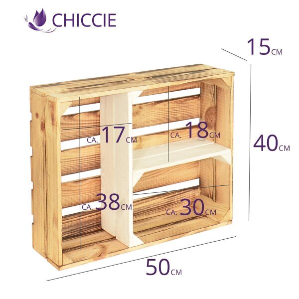 CHICCIE Gewürzregal Würzifix Aus Holz - Dunkel Geflammt, 38x28x15 Cm, Mit Oder Ohne Zwischenbrett - Ordentliche Gewürzaufbewahrung Für Die Küche