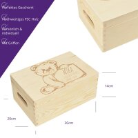 CHICCIE Erinnerungsbox personalisiert f&uuml;r Baby &amp; Kind mit Gravur Teddy - Geburt Holzkiste f&uuml;r sch&ouml;ne Erinnerungen - Holz-Box Erinnerungskiste 30x20x14cm