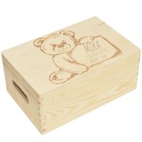 CHICCIE Holzbox Personalisiert zur Geburt - 30x20cm Aufbewahrungsbox Holztruhe Natur