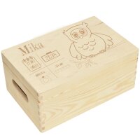 CHICCIE Holzbox Personalisiert zur Geburt Eule - 30x20cm Aufbewahrungsbox