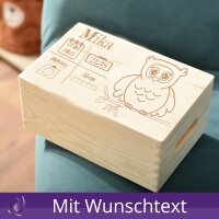 CHICCIE Holzbox Personalisiert zur Geburt Eule - 40x30x14cm Aufbewahrungsbox