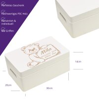 CHICCIE Holzbox Personalisiert zur Geburt 30x20cm Aufbewahrungsbox Wei&szlig;