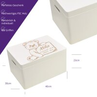 CHICCIE Holzbox Personalisiert zur Geburt 40x30x23cm Aufbewahrungsbox Wei&szlig;