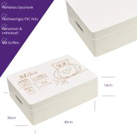 CHICCIE Holzbox Personalisiert zur Geburt Eule 40x30x14cm Aufbewahrungsbox Wei&szlig;