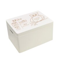 CHICCIE Holzbox Personalisiert zur Geburt Eule 40x30x23cm Aufbewahrungsbox Wei&szlig;