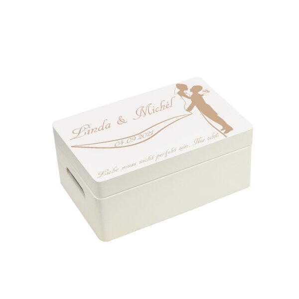 CHICCIE Holzbox Personalisiert zur Hochzeit 30x20x14 Aufbewahrungsbox Wei&szlig;