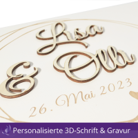 CHICCIE Holzbox Personalisiert zur Hochzeit Wei&szlig; 3D Schriftzug - 30x20cm Kiste