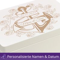 CHICCIE Holzbox zur Hochzeit Personalisiert Anker Rosen - Erinnerungsbox Truhe