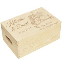 CHICCIE Holzbox zur Hochzeit Personalisiert Eulenpaar Erinnerungsbox Schatztruhe