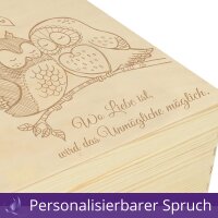 CHICCIE Holzbox zur Hochzeit Personalisiert Eulenpaar Erinnerungsbox Schatztruhe