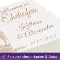 CHICCIE Maritime Holzbox Personalisiert zur Hochzeit Ehehafen Erinnerungsbox