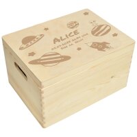 CHICCIE Holzbox Personalisiert zur Geburt Weltraum Gravur Erinnerungsbox Truhe