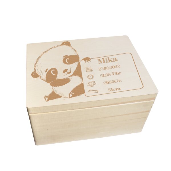CHICCIE Erinnerungsbox personalisiert f&uuml;r Baby &amp; Kind mit Gravur Panda - Geburt Holzkiste f&uuml;r sch&ouml;ne Erinnerungen - Holz-Box Erinnerungskiste 40x30x23cm