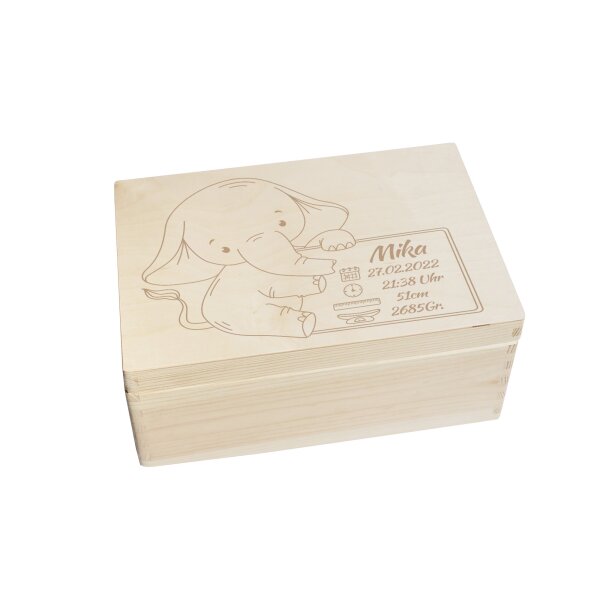 CHICCIE Erinnerungsbox personalisiert f&uuml;r Baby &amp; Kind mit Gravur Elefant - Geburt Holzkiste f&uuml;r sch&ouml;ne Erinnerungen - Holz-Box Erinnerungskiste