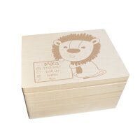 Erinnerungsbox personalisiert f&uuml;r Baby &amp; Kind mit Gravur L&ouml;we - Geburt Holzkiste f&uuml;r sch&ouml;ne Erinnerungen - Holz-Box Erinnerungskiste