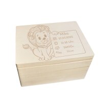 CHICCIE Erinnerungsbox personalisiert f&uuml;r Baby &amp; Kind mit Gravur L&ouml;we - Geburt Holzkiste f&uuml;r sch&ouml;ne Erinnerungen - Holz-Box Erinnerungskiste