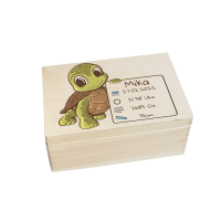 CHICCIE Erinnerungsbox personalisiert f&uuml;r Baby &amp; Kind mit Druck farbig Schildkr&ouml;te - Geburt Holzkiste f&uuml;r sch&ouml;ne Erinnerungen - Holz-Box Erinnerungskiste