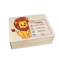 CHICCIE Erinnerungsbox personalisiert f&uuml;r Baby &amp; Kind mit Druck farbig L&ouml;we - Geburt Holzkiste f&uuml;r sch&ouml;ne Erinnerungen - Holz-Box Erinnerungskiste