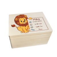 CHICCIE Erinnerungsbox personalisiert f&uuml;r Baby &amp; Kind mit Druck farbig L&ouml;we - Geburt Holzkiste f&uuml;r sch&ouml;ne Erinnerungen - Holz-Box Erinnerungskiste