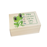 CHICCIE Erinnerungsbox personalisiert f&uuml;r Baby &amp; Kind mit Druck farbig Frosch - Geburt Holzkiste f&uuml;r sch&ouml;ne Erinnerungen - Holz-Box Erinnerungskiste