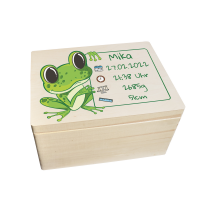 CHICCIE Erinnerungsbox personalisiert f&uuml;r Baby &amp; Kind mit Druck farbig Frosch - Geburt Holzkiste f&uuml;r sch&ouml;ne Erinnerungen - Holz-Box Erinnerungskiste