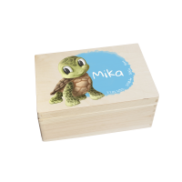 CHICCIE Erinnerungsbox personalisiert f&uuml;r Baby &amp; Kind mit Aquarell Druck farbig Schildkr&ouml;te - Geburt Holzkiste f&uuml;r sch&ouml;ne Erinnerungen - Holz-Box Erinnerungskiste