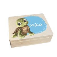 CHICCIE Erinnerungsbox personalisiert f&uuml;r Baby &amp; Kind mit Aquarell Druck farbig Schildkr&ouml;te - Geburt Holzkiste f&uuml;r sch&ouml;ne Erinnerungen - Holz-Box Erinnerungskiste