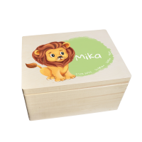 CHICCIE Erinnerungsbox personalisiert f&uuml;r Baby &amp; Kind mit Aquarell Druck farbig L&ouml;we - Geburt Holzkiste f&uuml;r sch&ouml;ne Erinnerungen - Holz-Box Erinnerungskiste