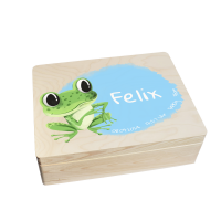 CHICCIE Erinnerungsbox personalisiert f&uuml;r Baby &amp; Kind mit Aquarell Druck farbig Frosch - Geburt Holzkiste f&uuml;r sch&ouml;ne Erinnerungen - Holz-Box Erinnerungskiste