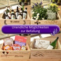 CHICCIE Holzkiste Personalisiert mit Wunschtext f&uuml;r jeden Anlass - Gravierte Erinnerungskiste Geburtstag Hochzeit Abschied Rente Taufe