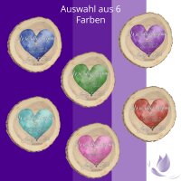 CHICCIE Personalisierte Baumscheibe Farbiger Herzdruck mit Koordinaten 18cm versch Farben Holzscheibe Geschenkidee Valentinstag Hochzeit Jahrestag
