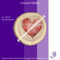 CHICCIE Personalisierte Baumscheibe Farbiger Herzdruck mit Koordinaten 18cm versch Farben Holzscheibe Geschenkidee Valentinstag Hochzeit Jahrestag