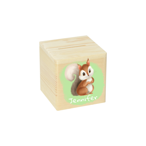 CHICCIE Spardose aus Holz Personalisiert mit Farbdruck f&uuml;r Kinder 10x10cm Kinderspardose Geburt Taufe Geschenkidee Geldgeschenk