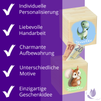 CHICCIE Spardose aus Holz Personalisiert mit Farbdruck f&uuml;r Kinder 10x10cm Kinderspardose Geburt Taufe Geschenkidee Geldgeschenk