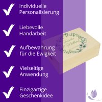 CHICCIE Erinnerungsbox personalisiert zur Hochzeit Druck farbig Eukalyptus Kranz - Hochzeitstag Holzkiste f&uuml;r Erinnerungen Erinnerungskiste