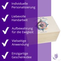 CHICCIE Erinnerungsbox personalisiert zur Hochzeit mit Druck farbig Kompass Regenbogen Aquarell - Hochzeitstag Holzkiste f&uuml;r sch&ouml;ne Erinnerungen - Holz-Box Erinnerungskiste