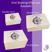 CHICCIE Erinnerungsbox personalisiert zur Hochzeit mit Druck farbig Kompass Regenbogen Aquarell - Hochzeitstag Holzkiste f&uuml;r sch&ouml;ne Erinnerungen - Holz-Box Erinnerungskiste