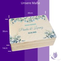 CHICCIE Erinnerungsbox personalisiert zur Hochzeit mit Druck farbig Eukalyptus Rahmen - Hochzeitstag Holzkiste Erinnerungen Erinnerungskiste