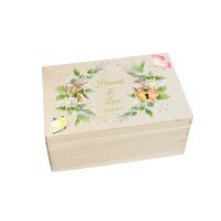 CHICCIE Erinnerungsbox personalisiert zur Hochzeit mit Druck farbig Kranz Blumen Schmetterling Schloss &amp; Schl&uuml;ssel - Hochzeitstag Holzkiste Erinnerungen Erinnerungskiste