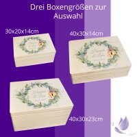 CHICCIE Erinnerungsbox personalisiert zur Hochzeit mit Druck farbig Kranz Blumen Gr&uuml;n Schloss &amp; Schl&uuml;ssel - Hochzeitstag Holzkiste Erinnerungen Erinnerungskiste