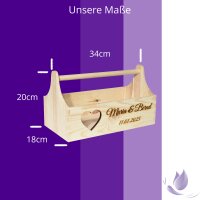 CHICCIE Geschenkkorb zur Hochzeit Personalisierbar mit 3D Herz Namen Datum 34x18x20cm - Natur Holzkiste Geschenkidee Pr&auml;sentkorb Hochzeitsgeschenk