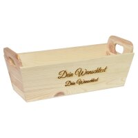CHICCIE Geschenkkorb mit Henkeln Personalisierbar Wunschtext 35x11x13cm Pr&auml;sentkorb Holz Geschenkidee Holzkiste Hochzeit Geburtstag Ruhestand Personalisierung