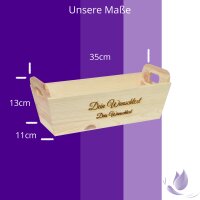 CHICCIE Geschenkkorb mit Henkeln Personalisierbar Wunschtext 35x11x13cm Pr&auml;sentkorb Holz Geschenkidee Holzkiste Hochzeit Geburtstag Ruhestand Personalisierung