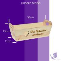 CHICCIE Geschenkkorb mit Henkeln Personalisierbar Wunschtext mit Herz 35x11x13cm Pr&auml;sentkorb Holz Geschenkidee Holzkiste Hochzeit Geburtstag Ruhestand Personalisierung