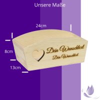 CHICCIE Geschenkkorb Personalisierbar Wunschtext mit Herz 24x13x8cm Abgerundet Pr&auml;sentkorb Holz Geschenkidee Holzkiste Hochzeit Geburtstag Ruhestand Personalisierung