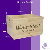 CHICCIE Aufbewahrungskiste mit Wunschtext 40x30x23cm - Spielzeugkiste Namensgravur Aufbewahrung Holzkiste