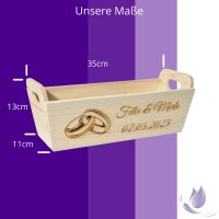 CHICCIE Geschenkkorb mit Henkeln Personalisierbar Wunschtext mit Ringen 35x11x13cm Pr&auml;sentkorb Holz Geschenkidee Holzkiste Hochzeit Verlobung Personalisierung