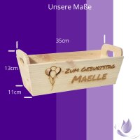 CHICCIE Geschenkkorb mit Henkeln Personalisierbar Wunschtext mit Luftballons 35x11x13cm Pr&auml;sentkorb Holz Geschenkidee Holzkiste Geburtstag Gl&uuml;ckwunsch Personalisierung